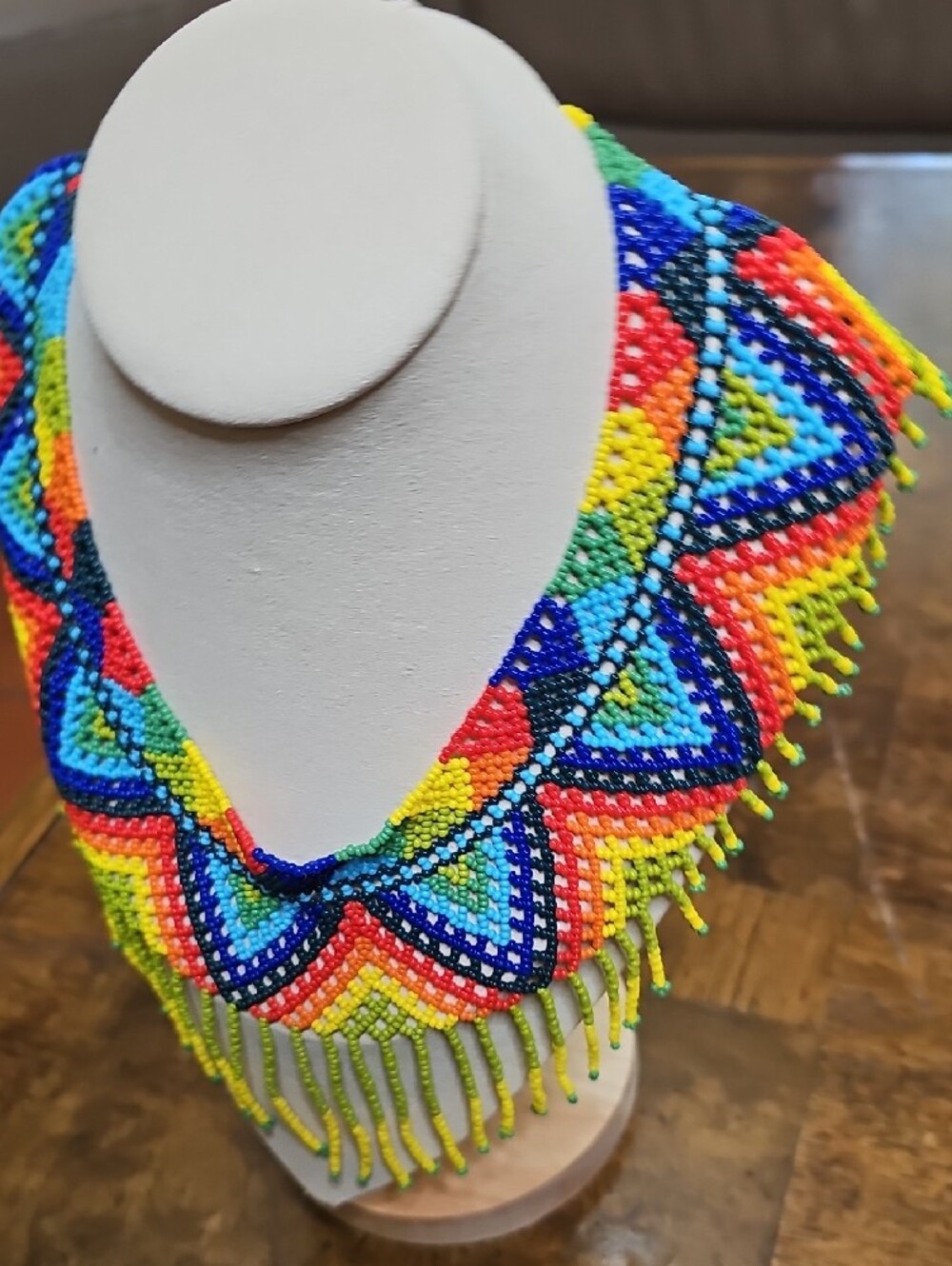 HUOCHOHandmade Multicolor Beaded Fringe Statement Necklace - Picture 5 of 8
